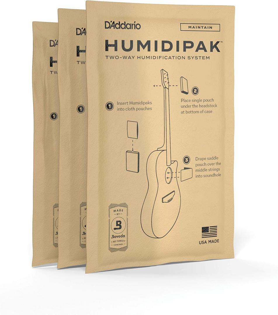 D'Addario Accessories Guitar Humidifier Packs - Two-Way Humidification System Conditioning Packets - For Maintaining Proper Guitar Humidification Level - 3 Maintain Replacement Packets