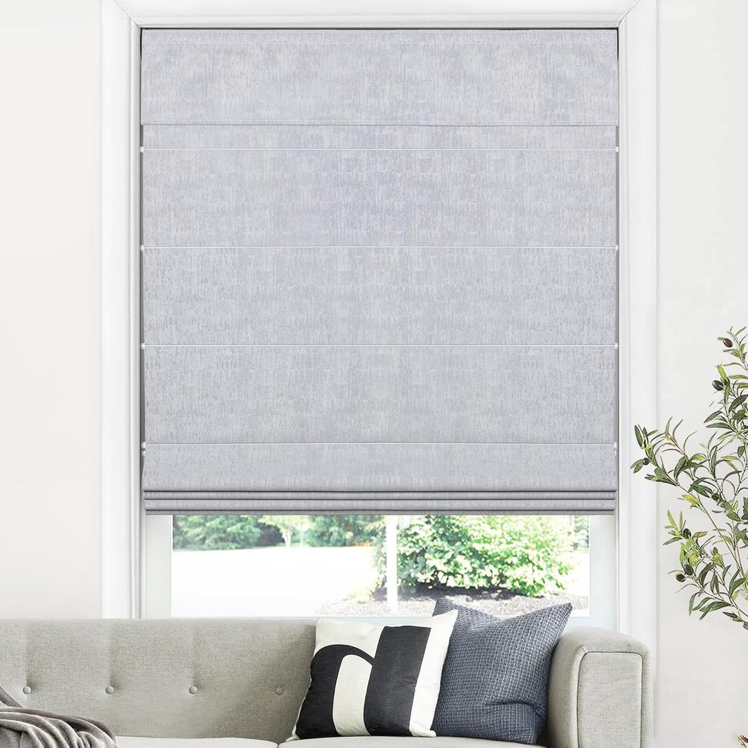 LazBlinds Cordless Roman Shades for Windows, Blackout Room Darkening Thermal Insulated Window Blinds, Lightweight Fabric Blinds for Indoor Windows, 34.5" W x 72" H, Light Grey