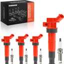 A-Premium (Red) Set of 8 Ignition Coil Pack and Iridium Spark Plugs Compatible with Hyundai Sonata 2011-2014, Santa Fe Sport 2013-2015 & Kia Optima 2011-2015, Sportage 2011-2016, 2.0L