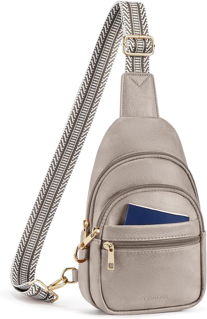CHOLISS Anti Theft Small Sling Bag for Women and Men RFID Leather Crossbody Bags Fanny Pack Chest Bag Travel Purse Daypacks (Grey)