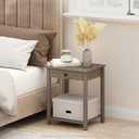 Furinno Classic Side Table with Drawer, 1 Pack, Rustic Oak, 1-Pack Square