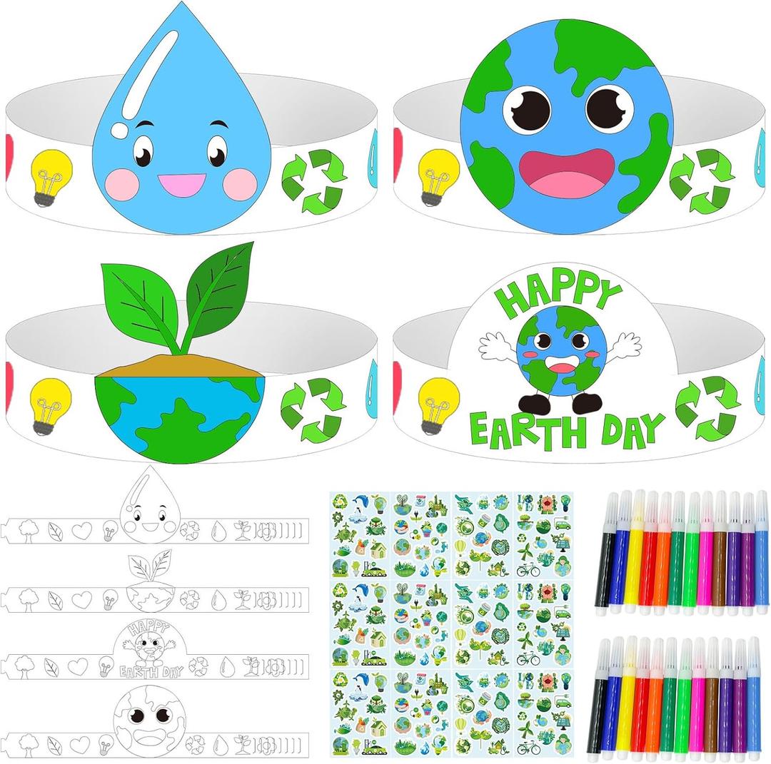 Cinrobiye 24 Set Earth Day Crafts KitSave The Planet Headbands Crowns and Hats for World Environment Day DIY Coloring Activities Party Favors for Toddler School Classroom Cinrobiye 24 Set Earth Day Crafts KitSave The Planet Headbands Crowns and Hats for World Environment Day DIY Coloring Activities Party Favors for Toddler School Classroom