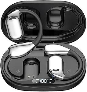 Headphones Wireless Bluetooth 5.49, 60hrs Play 8D Sound Earphone Sport Earbuds with LED Display Over-Ear Buds with Earhooks Built-in Mic Headset for Sport Running Workout Driving (Black)