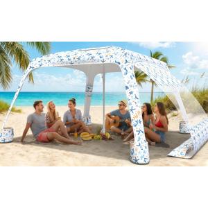 Beach Cabana, 6.5'×6.5' Cool Cabana, UPF50+ Beach Canopy, Adjustable Height Beach Tent Sun Shelter, Sun Umbrella with Removable Side Wall, Beach Shade for Beach, Garden, Camping(Fish Print)