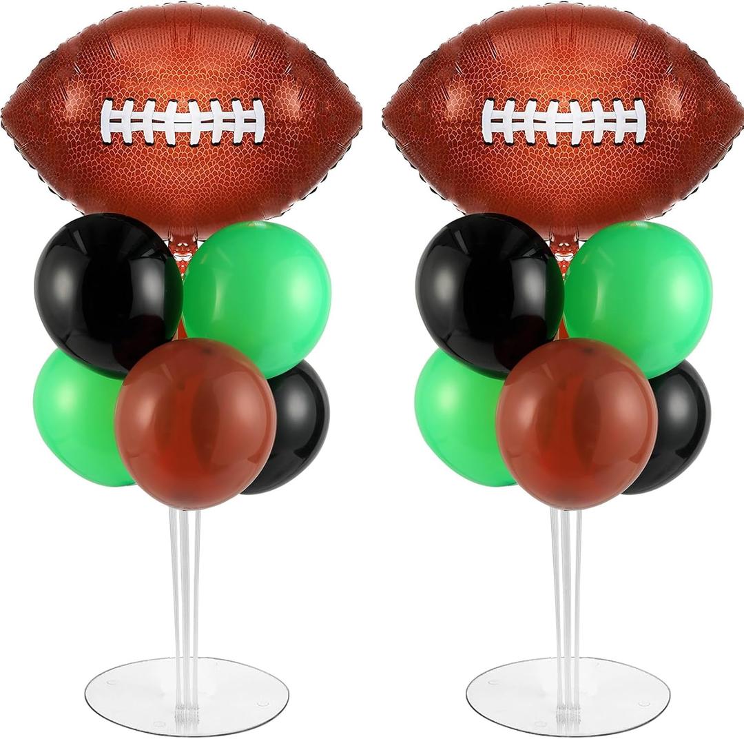 Football Party Balloons Stand Kit 2 Sets with 2 Rugby Ball Foil Balloons Football Themed Party Balloon Centerpiece for Tables for Game Sports Graduation Birthday Footballs Themed Decorations