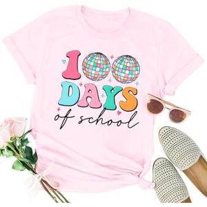 100 Days of School Shirt Retro Disco Hearts 100th Day of School T-Shirt Teacher Life Tees School Celebration Gift Tops (XX-Large)