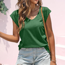 Women's Cap Sleeve T Shirts V Neck Casual Tops Oversized T-Shirt Summer Trendy Lightweight Loose Fit Basic Tees (Medium)