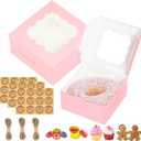 30 PCS Bakery Boxes with Window 6x6x3 Inches, 6 Inch Cake Boxes, Paper Cookie Boxes, Small Pie Boxes, Treat Gift Boxes for Strawberry, Cupcake, Pastry, Donuts, Dessert, Brownie (Pink)