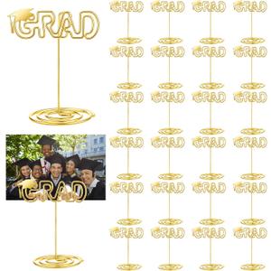 Colarr 24 Pcs Graduation Table Number Holders 2026 Grad Picture Display Stand for Tables Class of 2026 Gold Metal Place Card Photo Clip Holders for Graduation Party Supplies Centerpieces Decor