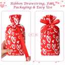 JOINDO 50 PCS Valentines Goodies Bags for Kids Class, 6x9 inches fit treats and Small gifts, Ribbon Drawstring Fast Packaging & Easy Use, Stand up Bottom, Opaque, 3 Patterns