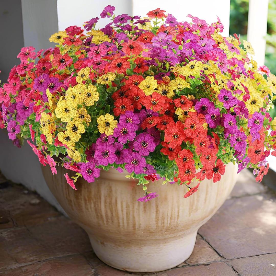 Rowfad 18 Pcs Artificial Daisy Flowers for Outdoors UV Resistant Fake Plastic Colorful Spring Flowers Faux Silk Plants for Outside Porch Easter Patio Home Decor (18, Red, Purple, Yellow, Rose Red)