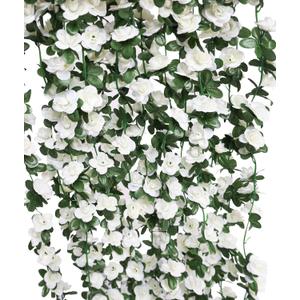 8pcs 65.6Ft Flower Garland,PARTY JOY Fake Rose Vine Artificial Flowers Hanging Rose Ivy Garland for Room Wall Decor Hanging Baskets Wedding Arch Garden Background Decor (White-8PCS)