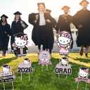 7pcs Pink Graduation Decorations 2026 Yard Sign, Graduation Yard Signs Class Of 2026, Pink Cute Cartoon Congrats Grad 2026 Lawn Signs Large Outdoor, Wind-rain Stable, Easy Setup for Lawn