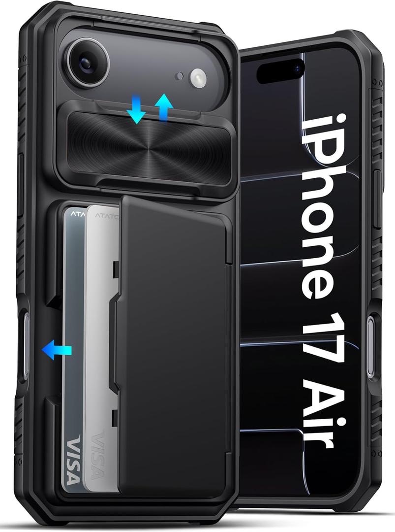 ATATOO for iPhone Air Case Wallet, Built-in Card Holder (3-5 Cards) [RFID Blocking] & Slide Camera Cover, Military Grade Protection, Protective Phone Cover Case for iPhone Air (17Air) 2025 6.5", Black