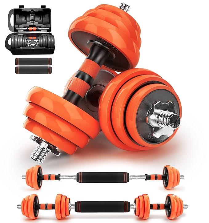 JZBRAIN Gasket AB Adjustable Dumbbell Barbell Weight Set, Free Weights 3-in-1 Set with Connector Rob, Thicken Sponge, Weight Sets for Home Gym