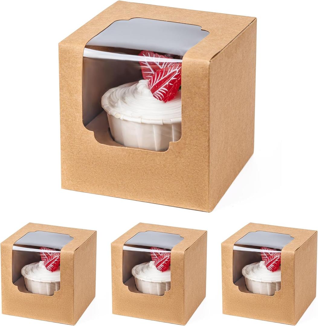 BOOMIBOO 25 Pack Individual Cupcake Containers, Cupcake Boxes with Window, Food Grade Cupcake Holders with Inserts, Stackable Deep Cupcake Carrier Easy Transport and Presentation (Brown) BOOMIBOO 25 Pack Individual Cupcake Containers, Cupcake Boxes with Window, Food Grade Cupcake Holders with Inserts, Stackable Deep Cupcake Carrier Easy Transport and Presentation (Brown)