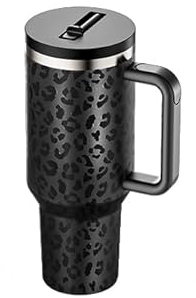 40 oz Tumbler with Handle and Flip Straw Lid  Upgraded Greatyos Insulated Traveler Tumblers with Lids Straws Vacuum Leak Proof Stainless Steel 40oz Cup Mug Gifts for Men Women Him Her (Black Leopard)