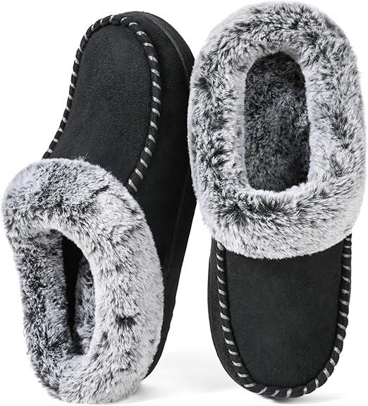 ULTRAIDEAS Women's Memory Foam House Slippers with Hard Bottom, Fur Lined House Shoes with Non-Slip Rubber Sole for Indoor & Outdoor, 9-10