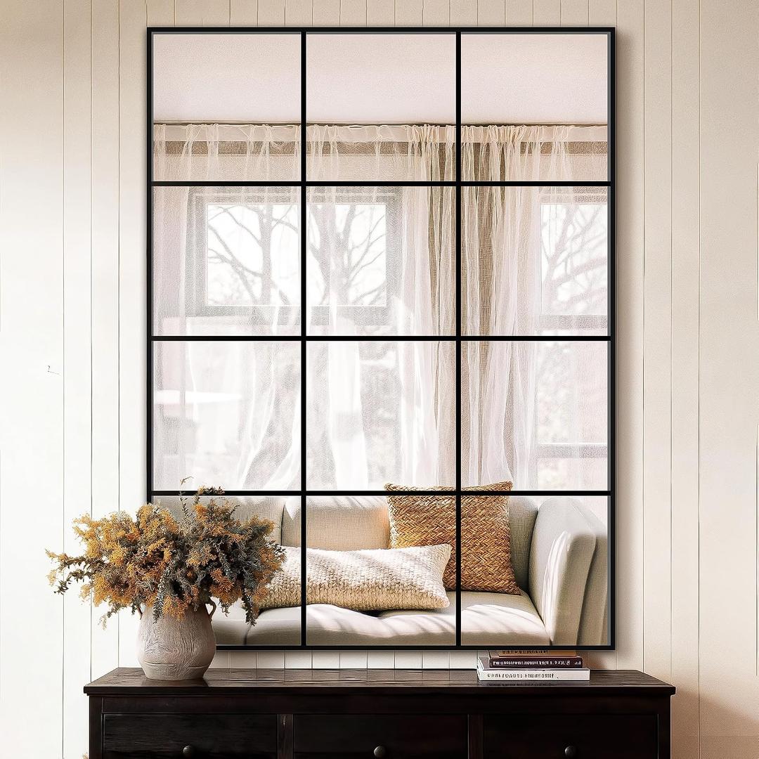 Window Pane Wall Mirror, 40"x30" Wall Mounted Window Mirror for Living Room, Bedroom, Entryway, Dining Room, Home Wall Decor