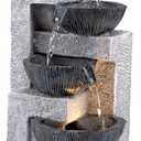 Alpine Corporation WIN1578 14" Cascading Tabletop Bowl Fountain with LED Lights  Elegant Water Fountain for Home, Office, Living Room, Bedroom, and Desk, Gray (Multi Tier Bowls)