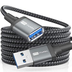 ITD ITANDA 15FT USB Extension Cable USB 3.0 Extension Cord Type A Male to Female 5Gbps Data Transfer for Keyboard, Mouse, PlayStation, Xbox, Flash Drive, Printer, Camera and More, Grey