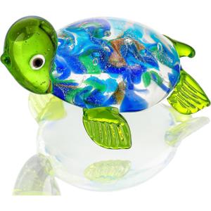 QFkris 2.5" Hand Blown Glass Sea Turtle Figurines Handmade Art Glass Turtle Decor Miniature Animals Collectibles Ornament Valentines Day Gift for Women