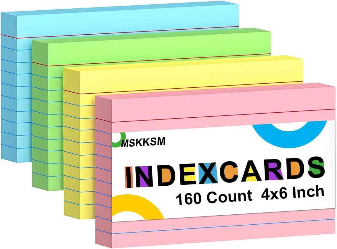 2 x Colored Index Cards 4x6 Inch 160 Count Ruled Index Flash Cards for Studying | Lined Colored Index Note Cards 4 x 6 with Colorful, Heavy Colored Flashcards 4x6 Notecards for Office, School, Home
