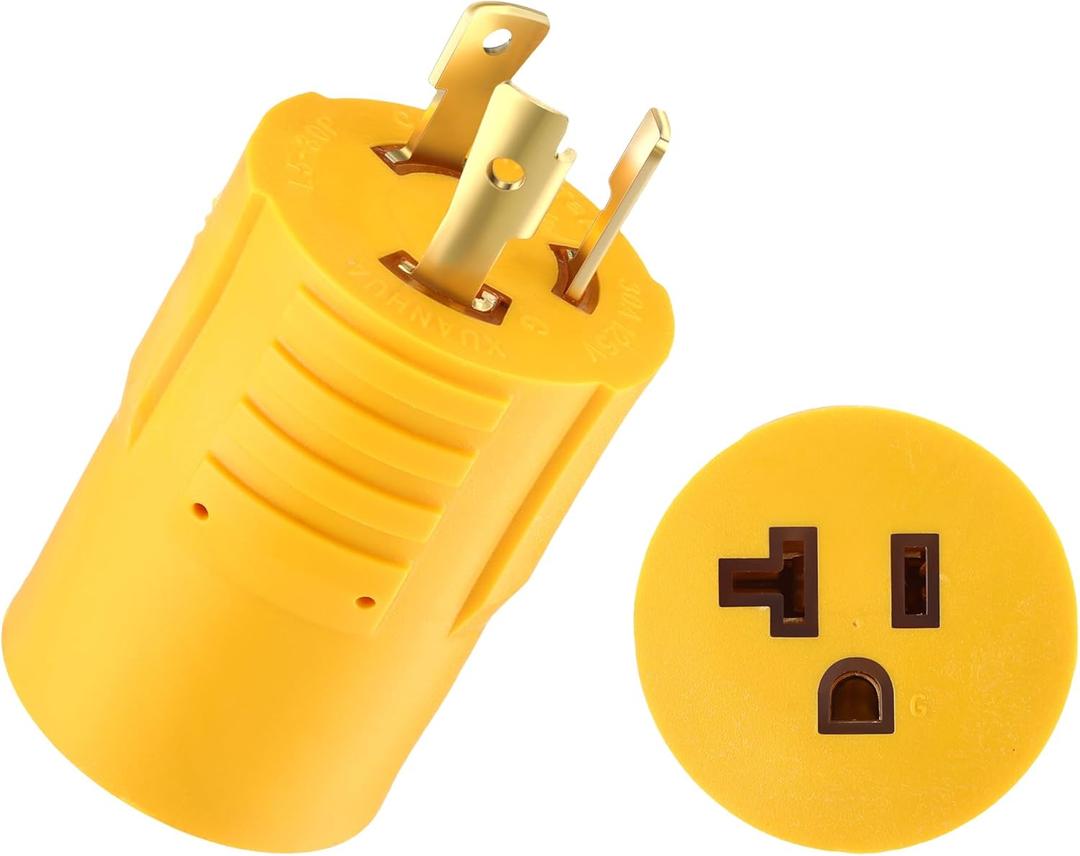 Kanayu Shore Power Compatible with Nema L5-30p to 5-15/20r Rv Generator Adapter for Marine 30 Amp to 110v 15 Amp/120v 20 Amp Regular Inlet Connector, 30a 3 Prong Locking Generator Cord(Yellow)