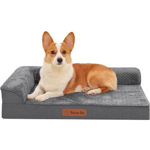 Rainmr Orthopedic Dog Bed Medium Size Dog, Memory Foam Dogs Bed for Medium Dogs, Washable Removable Cover, Nonskid Bottom, Waterproof, for Indoor, Outdoor, Crate ＆ Car Use, 35x23x6 Inches, Dark Grey