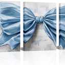 HOMEOART Bow Painting Canvas Print Bow Picture Bathroom Decor Bedroom Wall Decor 12x16inchx3Pieces Framed (Light Blue)