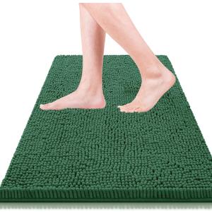 Bathroom Rugs 36x24,Super Absorbent Soft,Thick,Machine Washable Chenille Bath Mat,Non Slip Toilet Floor Rug,Bath Mats for Bathroom Floor, Home Decor Accessories,Dark Green,, 2' x 3' (36"x24" bathroom rugs)