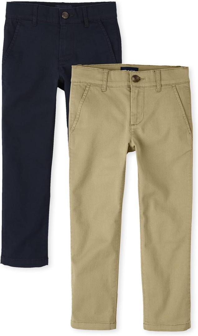 The Children's Place Stretch Straight Chino Pants (Flax/New Navy 2-pack), Size: 10