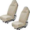 DXNQ 2PCS Car Towel Seat Cover, Waterproof Sweating Non-Slip Premium Soft Towel Carseat Protector, Universal Machine Washable Car Truck SUV Front Seat Cover for Gym Workout Beach Hiking (Beige)
