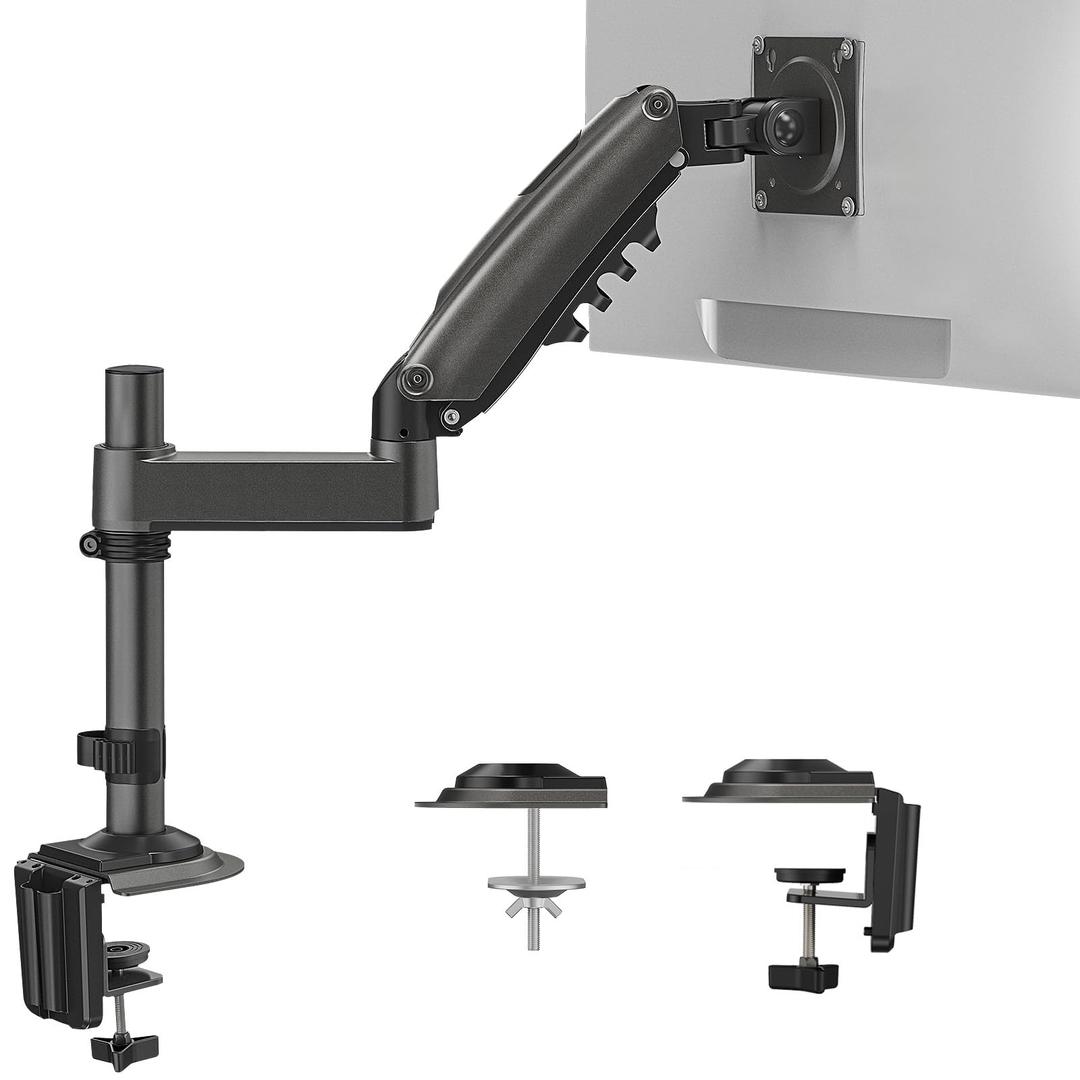 HUANUO Single Monitor Arm, Adjustable Desk Mount for 13-34 inch Screens, Holds 19.8lb, 22.44 inch Max Height, Full Motion Swivel Gaming Monitor Stand with VESA 75x75mm and 100x100mm Compatibility