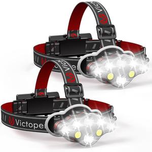 Victoper Rechargeable Headlamp 2 Pack, 8 LED 18000 High Lumen Bright Head Lamp with Red Light, Lightweight USB Head Light, 8 Mode Waterproof Head Flashlight for Outdoor Running Hunting Hiking Camping