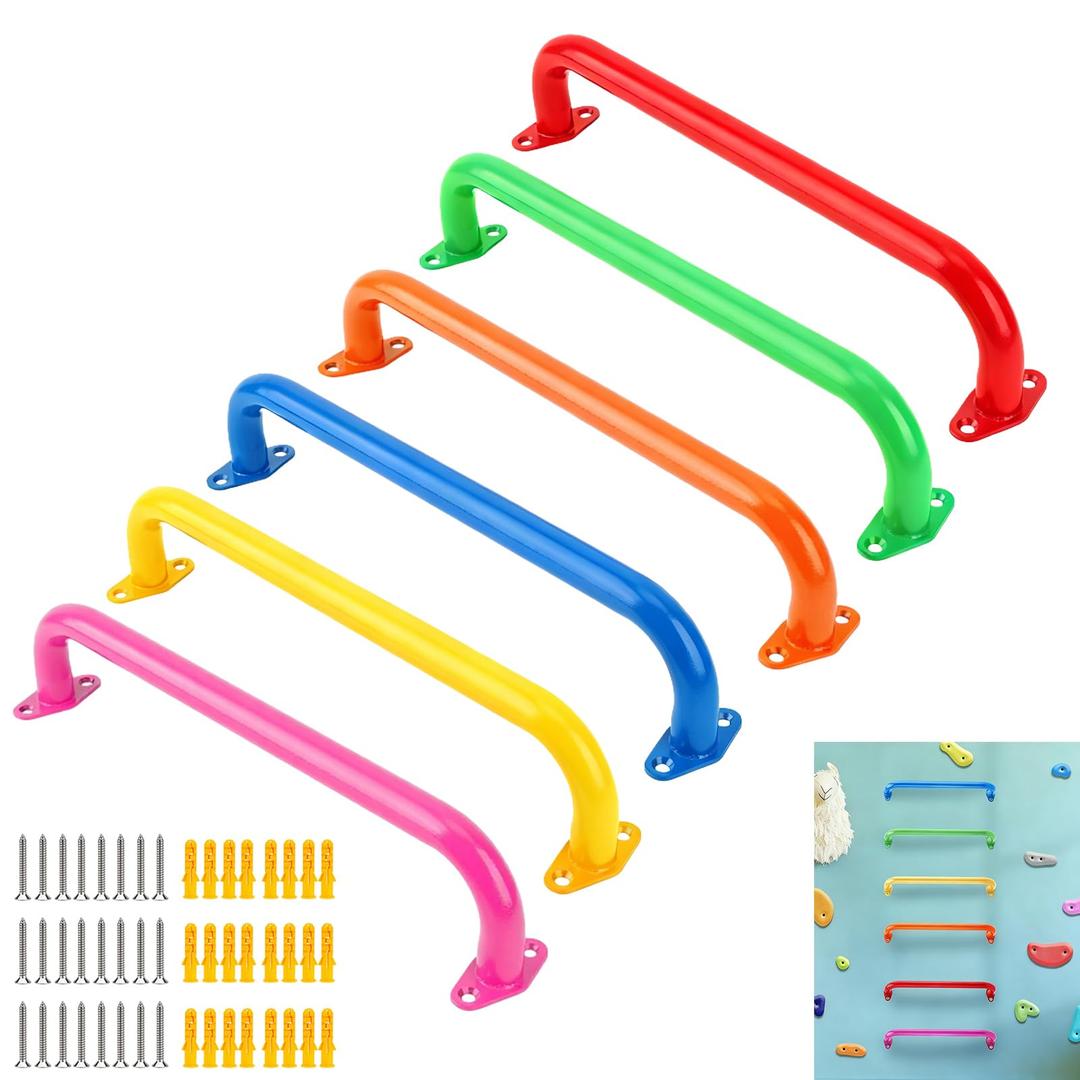 BiJun 17 inch Monkey Bars Indoor,Playground Handles Heavy Duty Ceiling Grab Bars for Backyards Indoor Outdoor Playgrounds Climbing Frames,Treehouses and Wall Ladders, Set of 6, 6 Colors