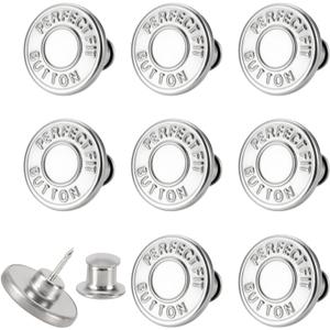 8 Sets of 17 mm Pants Button, Jean Buttons Pins for Loose Jeans, Adjustable Button for Jeans, Reusable and Adjustable Metal Pants Button Tightener