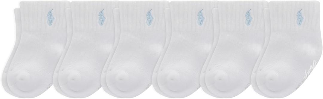 Polo Ralph Lauren Babys Classic Sport Ankle Socks, 6 Pair Pack, Soft Stretchy Yarn & Stay Up Top (18-24 Months, White Soft Blue Pony)