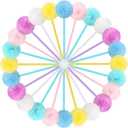 Epakh 36 Pcs Pompom Ballpoint Pen Fluffy Ball Cute Kawaii Plush Fuzzy Pen Black Gel Ink Macaron Color Ballpoint Pompom Gift for Office Women Coworkers, 6 Colors