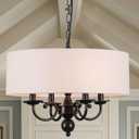 Modern Drum Chandelier Light Fixture 4-Light Black Drum Chandelier with Linen Shade 17.75" Chandelier for Dining Room, Living Room, Bedroom, Kitchen Island, E12