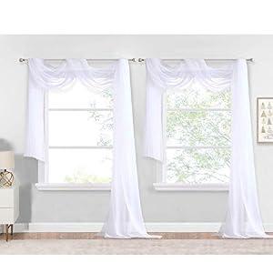 NICETOWN White Sheer Window Scarf 216 inch Extra Long 2 Panels, Soft Voile Textured Bed Canopy Scarf Curtains for Event Designs/ Home Decor, 60 inches Wide,