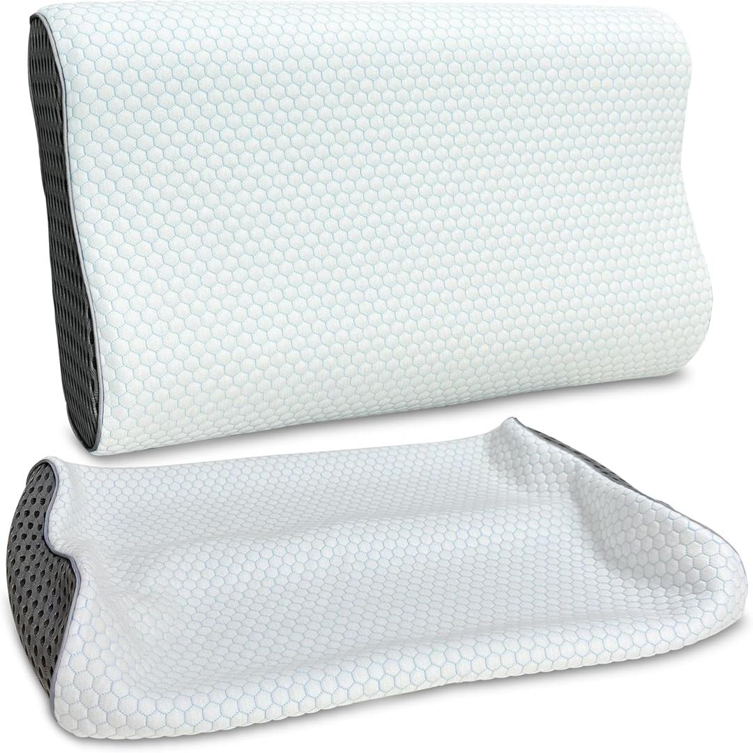 Cervical Pillow Case for Neck Pillows, Compatible with Pillows for Neck and Shoulder Pain & Cervical Neck Pillows for Sleeping-Cover ONLY (White+Gray)