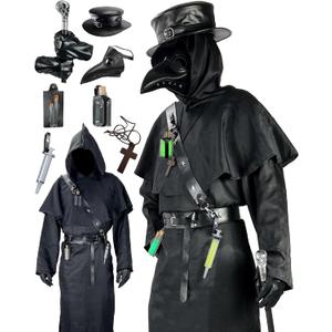 Absolute Vibe Plague Doctor Costume Set Halloween Props Renaissance Medieval Monk Priest Cosplay Outfit Mask Hat Robe Cane (Medium)
