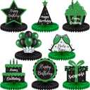 Yexiya 8 Pcs Black and Green Birthday Centerpiece Table Decoration, Happy Birthday Honeycomb Centerpieces Honeycomb Table Toppers for Men Women Party Supplies