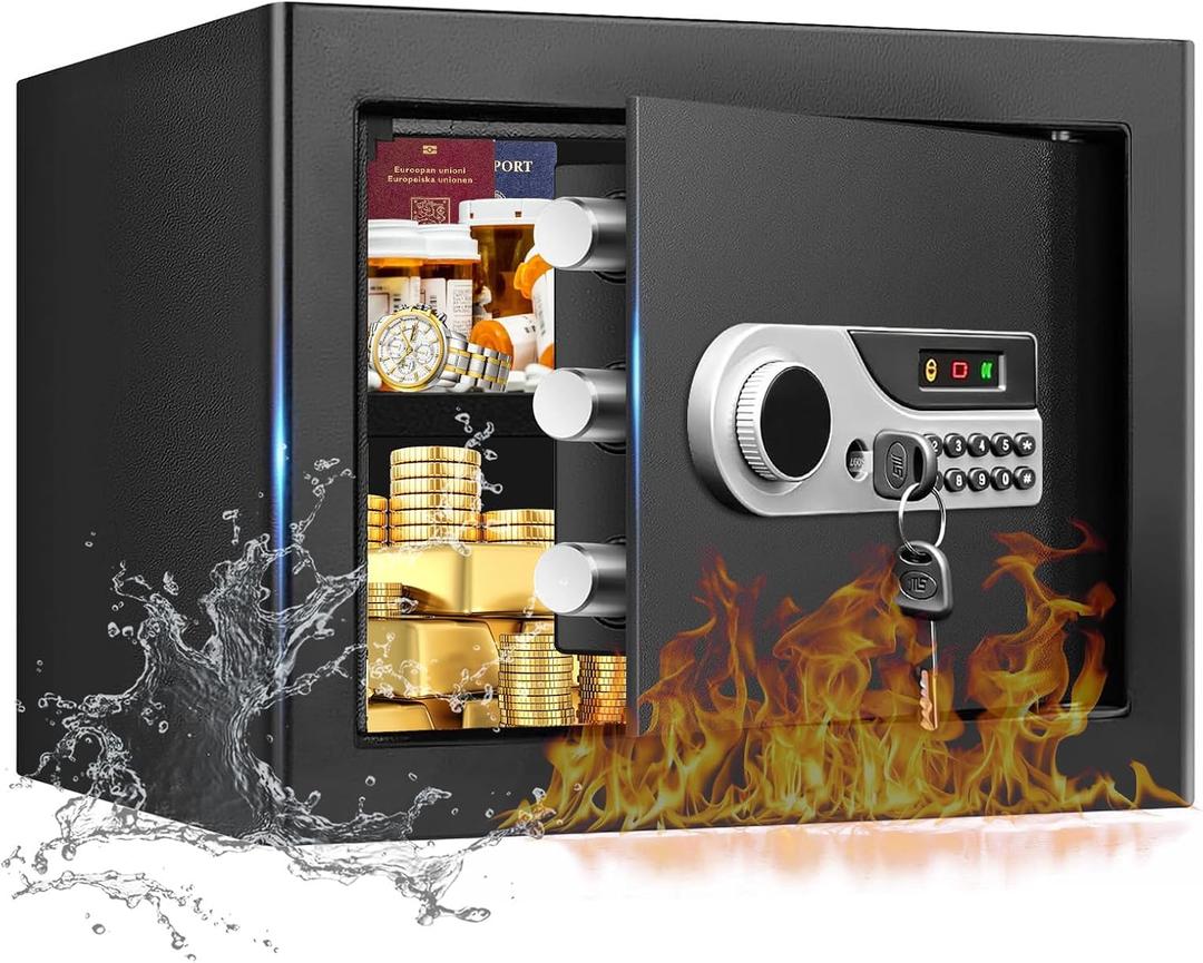 1.2 Cubic Small Fireproof Safe for Home, Personal Fire Safe Box with Digital Keypad Key and Removable Shelf, Security Box for Money Medicine Firearm Valuables, 9.84"D x 13.77"W x 9.84"H