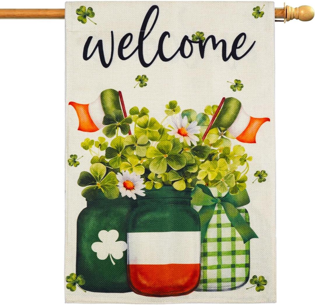 St. Patrick's Day Garden Flag 28"x40", Double-Sided Shamrock Garden Banner, Irish Outdoor Decoration for Yard, Patio, Lawn, Porch