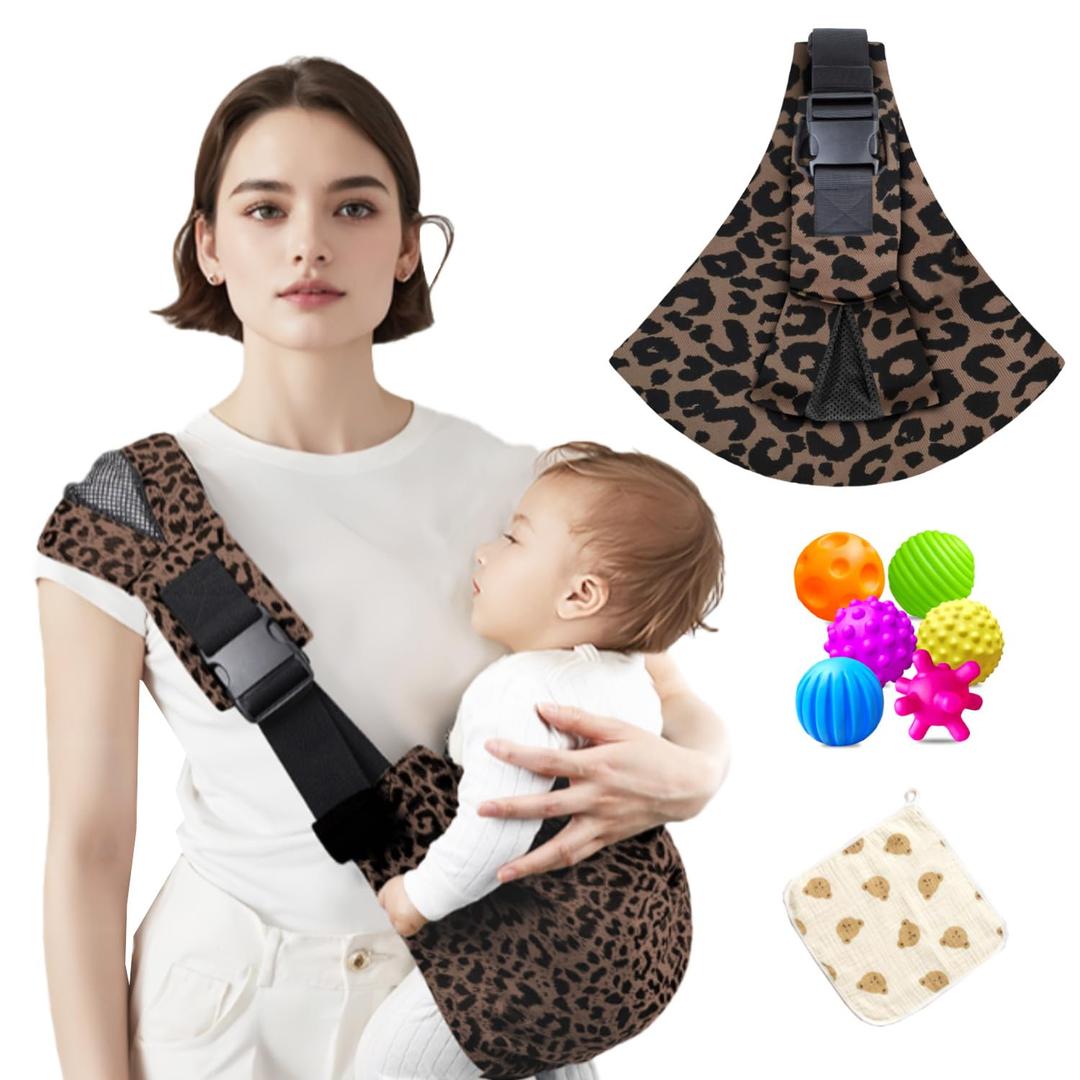 Baby Sling Carrier Adjustable Baby Sling 2025 Upgraded Toddler Sling Comfortable Baby Wrap Carriers Ergonomic-Designed, Travel Friendly Carrying 10-45 Lbs, Leopard