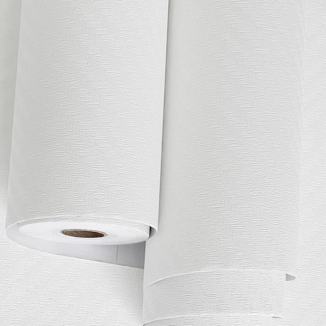 Haimin Fabric Wallpaper Textured Contact Paper (24in X 393in) Grasscloth Wallpaper Peel and Stick Faux Linen Wall Paper Waterproof Vinyl Self Adhesive (White)