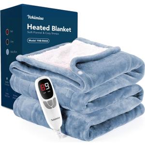 Heated Blanket Throw, 50x60 inches with 2 Wearable Buttons, Electric Blanket, 9 Heating Levels & 1-10H Auto Off & Fast Heating, for Office, Home, Sofa (Baby Blue)