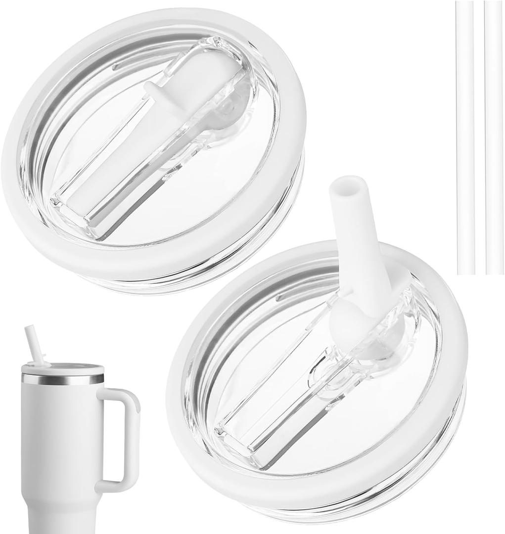 40 oz Tumbler Flip Straw Lid Replacement fit for Stanley Quencher, Spill Proof Tumbler Cover for Stanley Cup, Pure White